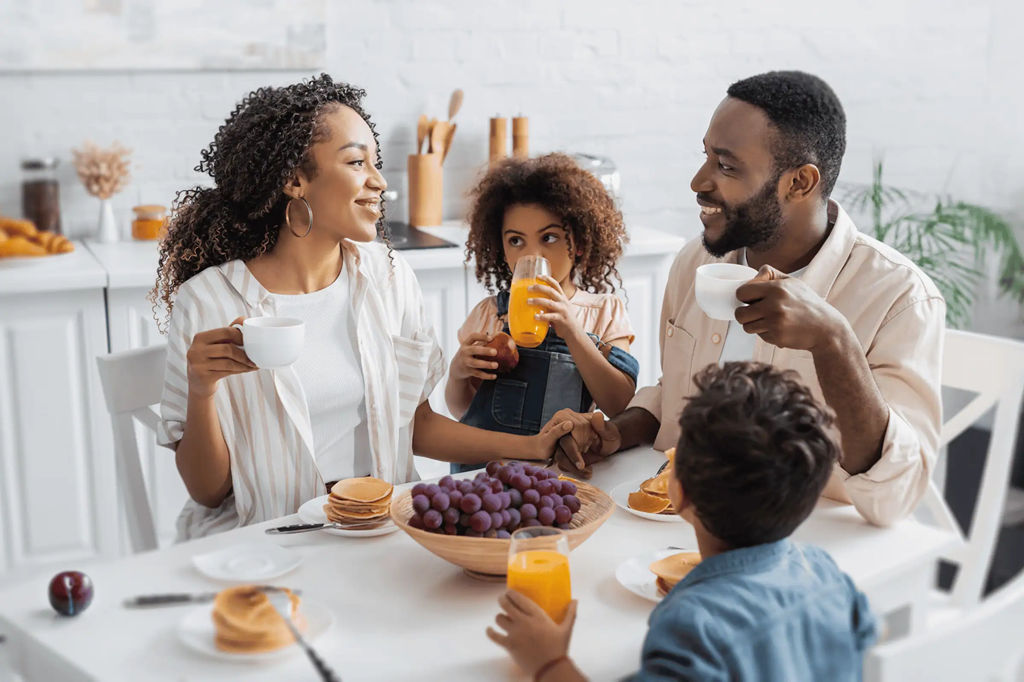 Family around a breakfast table