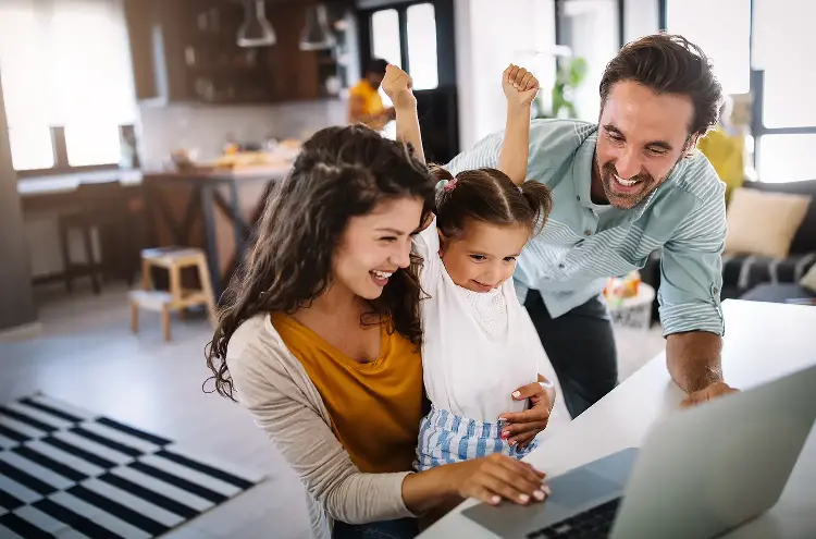 family celebrating with child