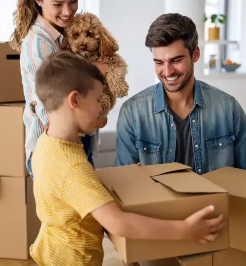 family moving cardboard boxes