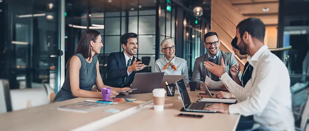 group of business people around a table