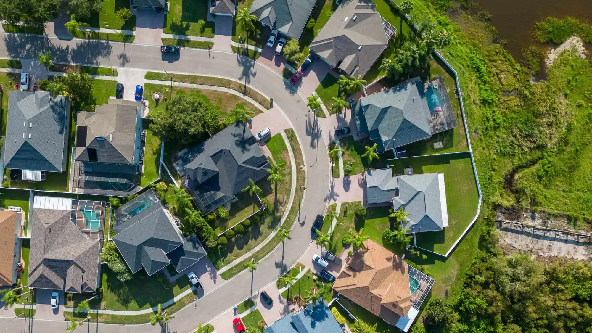 Aerial view of neighborhood