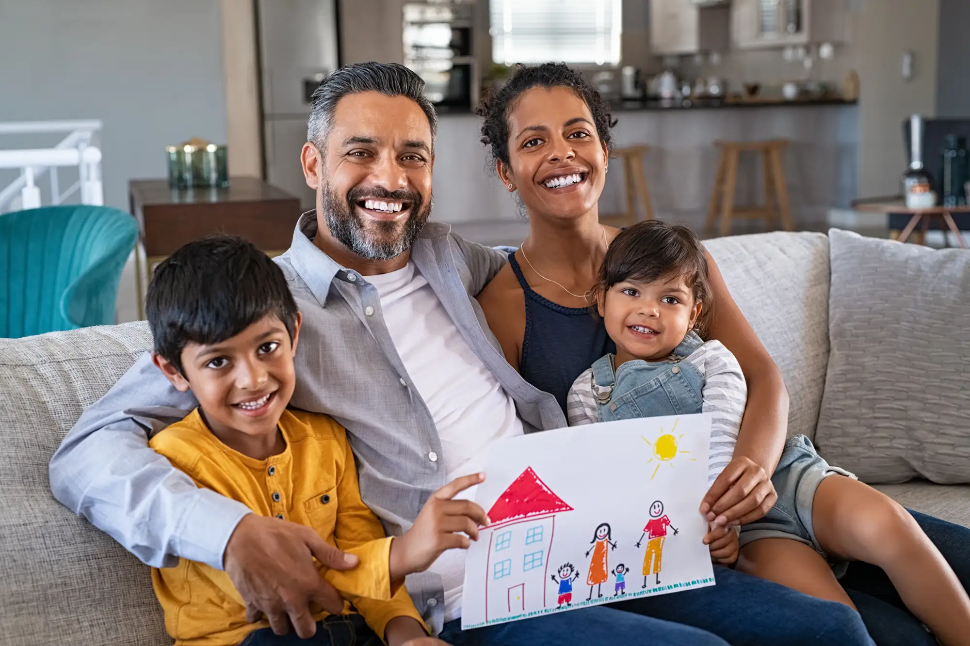 family sitting on a couch