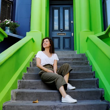 woman on steps