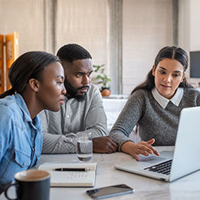 Couple working with mortgage lender